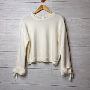 Abound Sweater Womens Size Small Ivory Cozy Bow Sleeve Cotton Blend Fall Wear